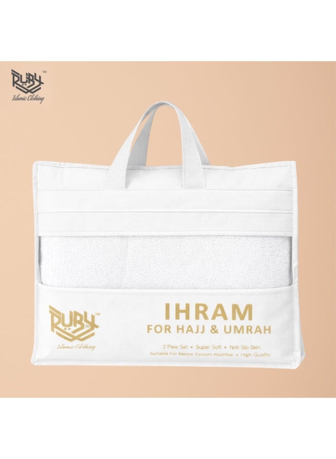 RUBY ISLAMIC CLOTHING Ihram Towel - 2-Piece Islamic Men's Towel - Soft Ihram Ahram Ehram Towel - Absorbent Ritual Towel - Hygienic Pilgrimage Towel - Comfortable Hajj Towels - Lightweight Umrah Essentials – White - Image 5